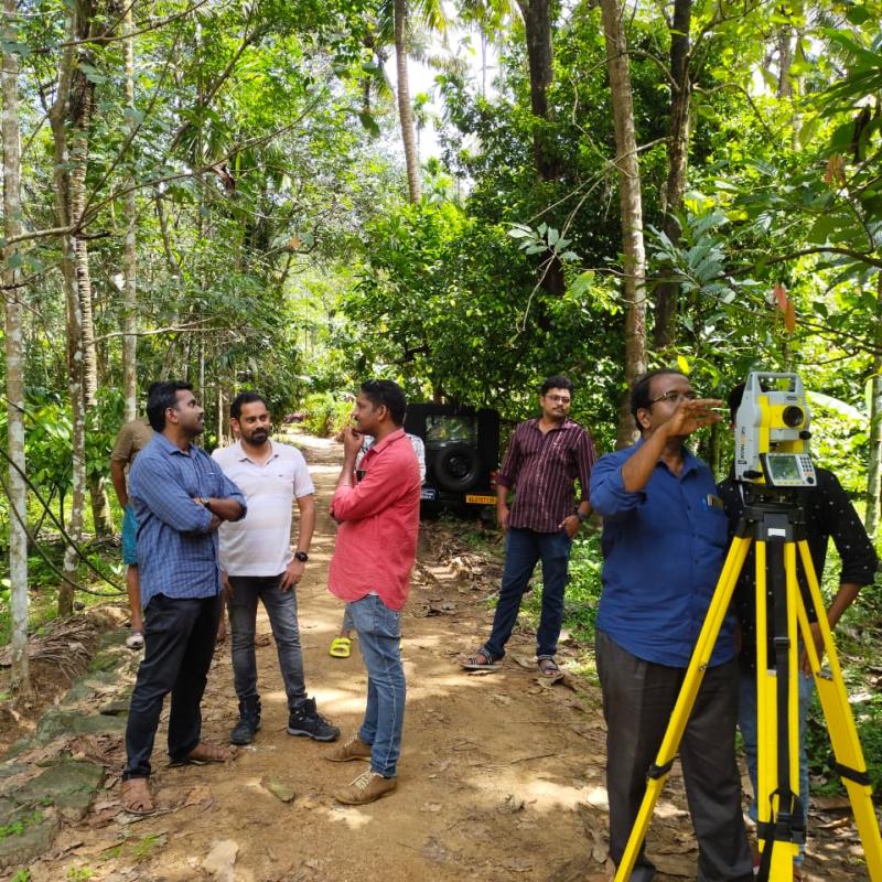 Total station survey at Maniyanveli Kanjirampara Suspension Bridge by PMU team