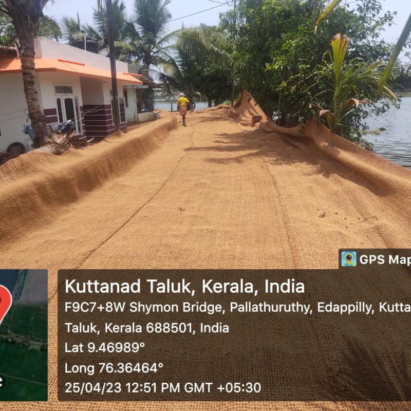 Geotextile laying started on Footpath Thottuvila First Bridge to Aattutheeram Road in Alappuzha